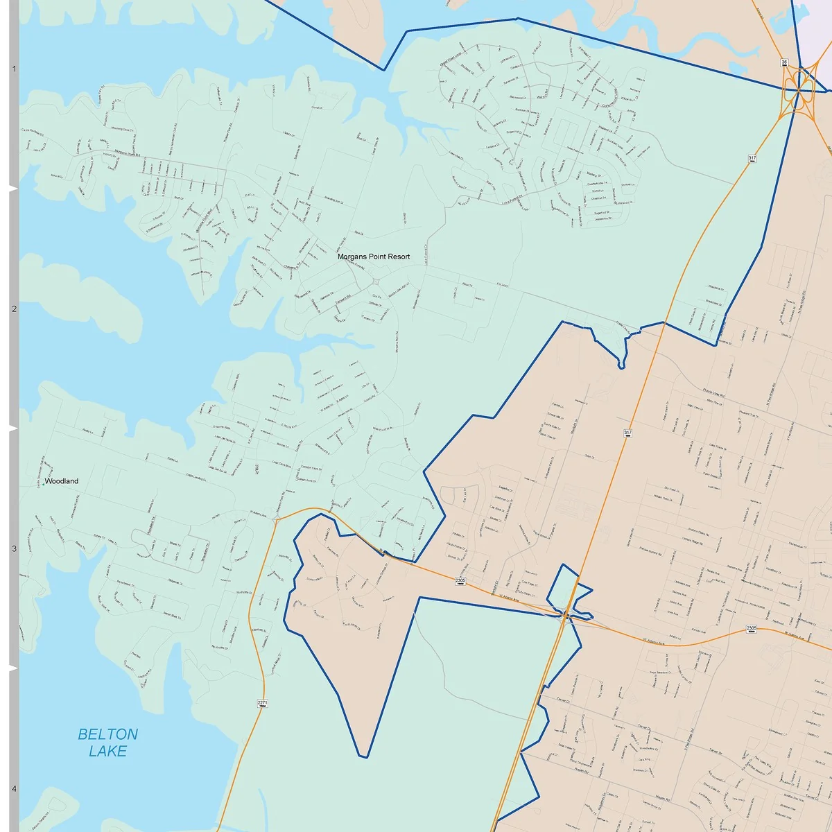 Color Cast Zip Code Style Wall Map of Temple, TX - Image 3