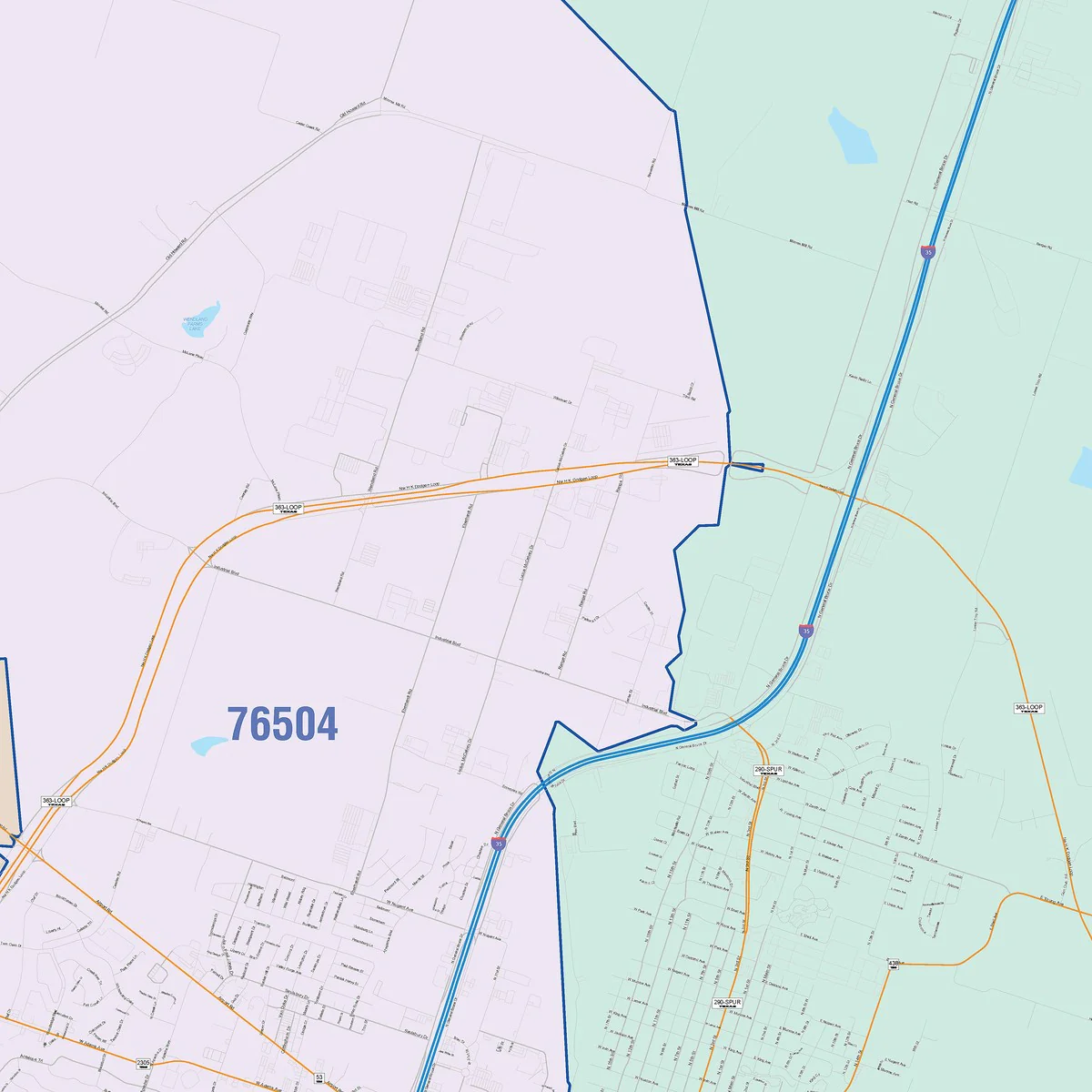 Color Cast Zip Code Style Wall Map of Temple, TX - Image 4