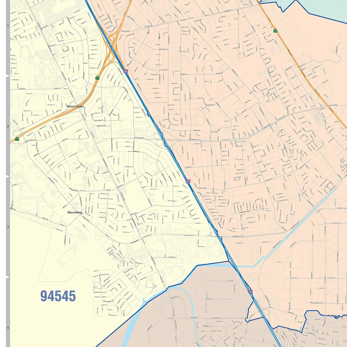 Color Cast Zip Code Style Wall Map of Union City, CA - Image 3