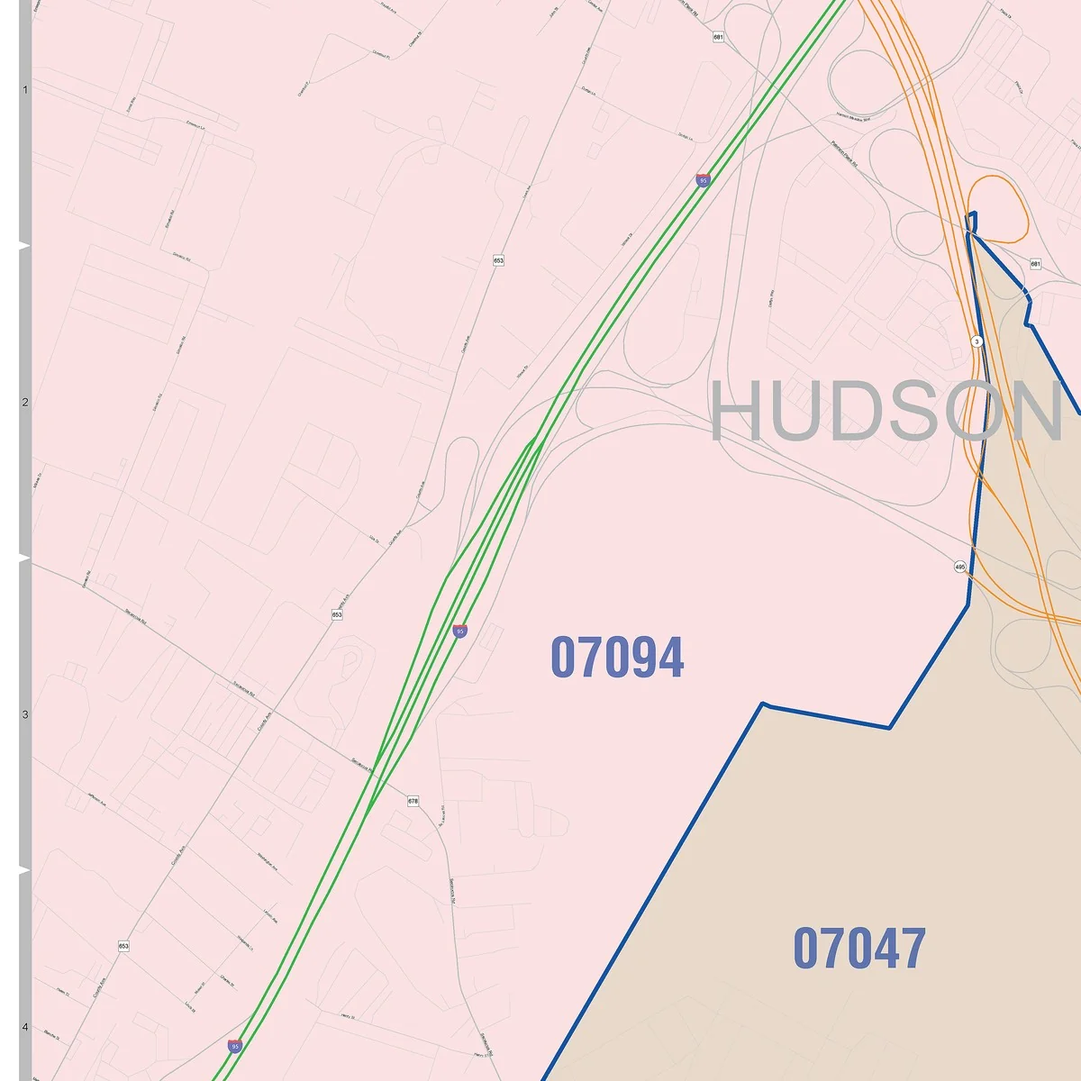 Color Cast Zip Code Style Wall Map of Union City, NJ - Image 3