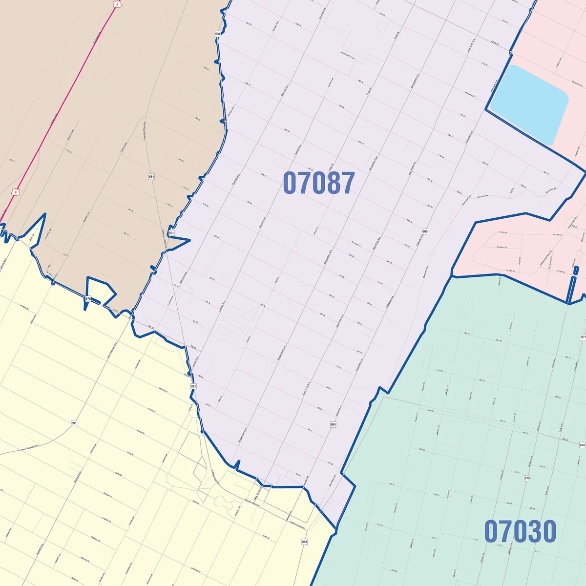 Color Cast Zip Code Style Wall Map of Union City, NJ - Image 5