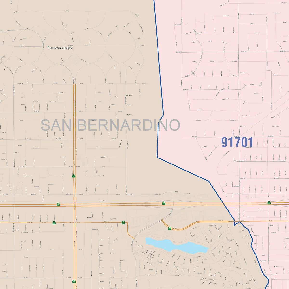Color Cast Zip Code Style Wall Map of Upland, CA - Image 4