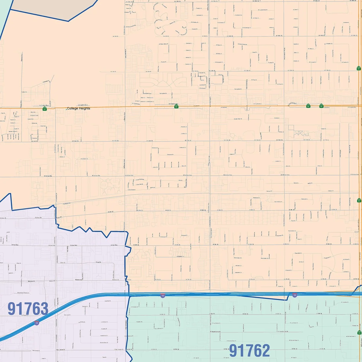 Color Cast Zip Code Style Wall Map of Upland, CA - Image 5