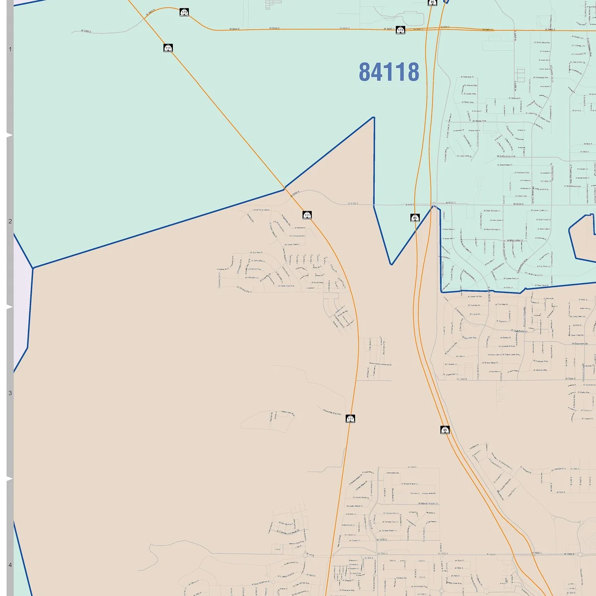Color Cast Zip Code Style Wall Map of West Jordan, UT - Image 3