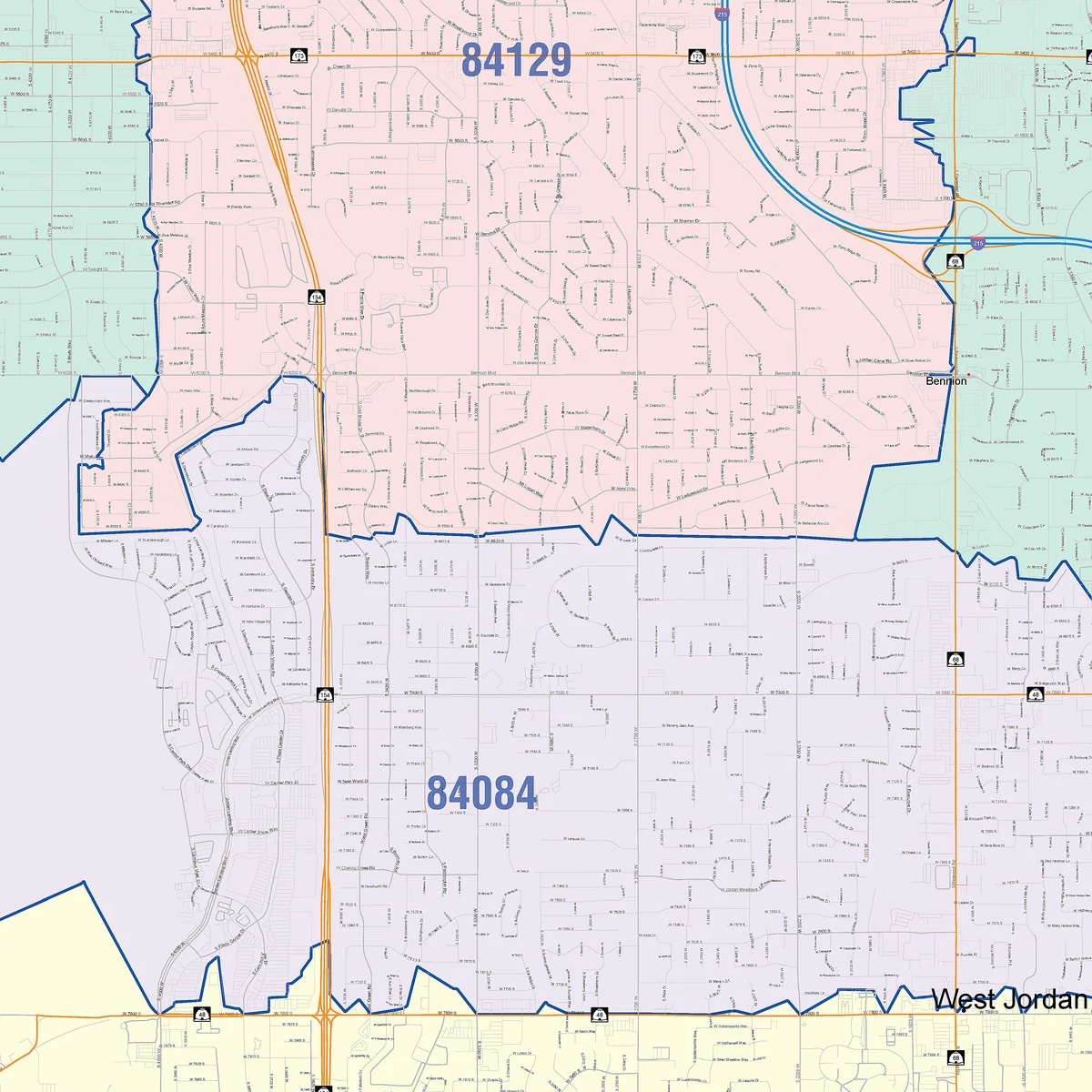 Color Cast Zip Code Style Wall Map of West Jordan, UT - Image 4