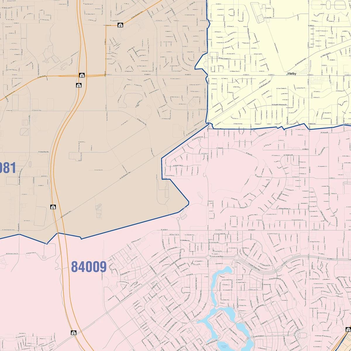 Color Cast Zip Code Style Wall Map of West Jordan, UT - Image 5