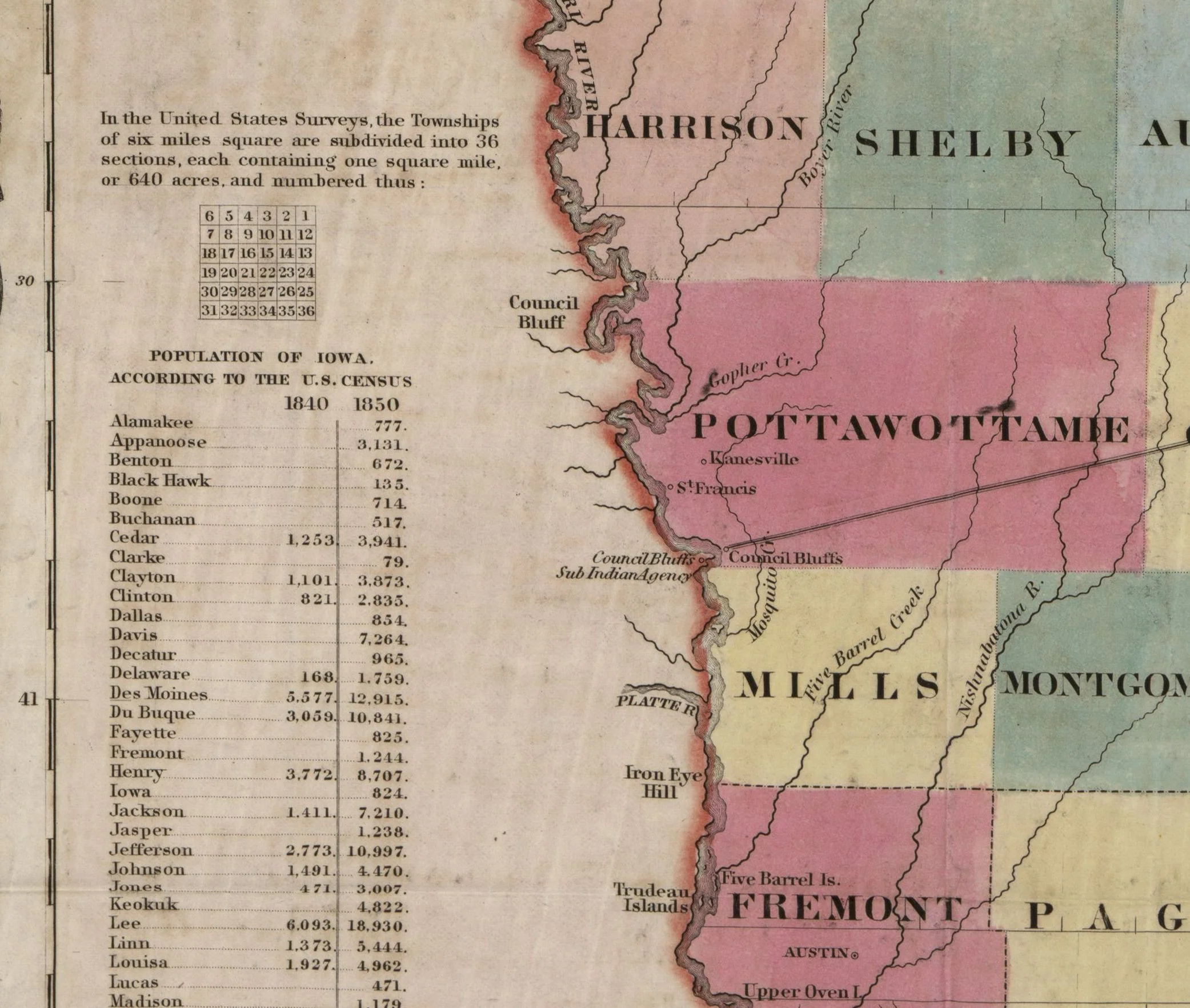 Colton's Township Map of the State of Iowa, 1851 - Image 4