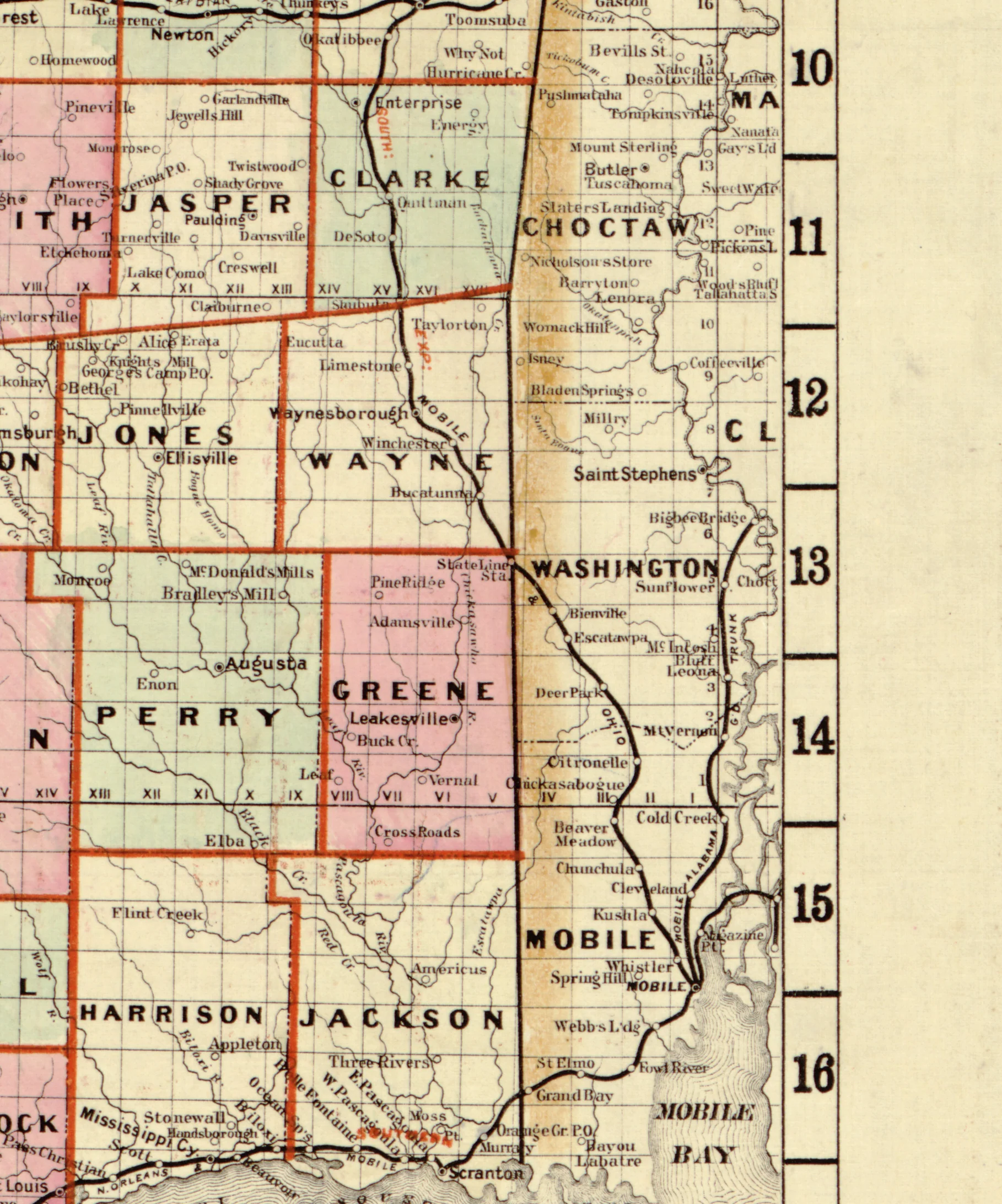 Cram's Railroad & Township Map of Mississippi, 1878 - Image 5