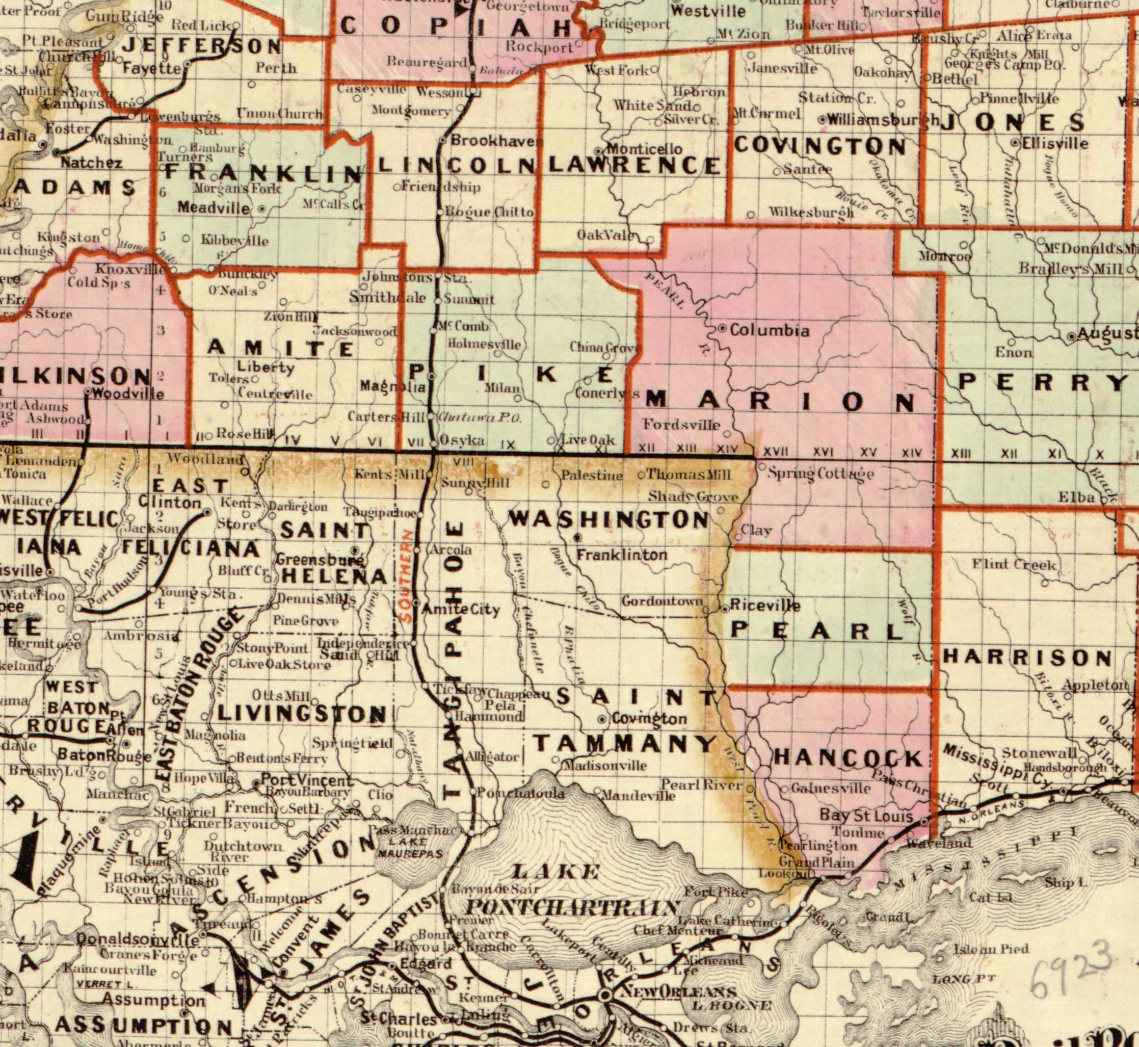 Cram's Railroad & Township Map of Mississippi, 1878 - Image 6
