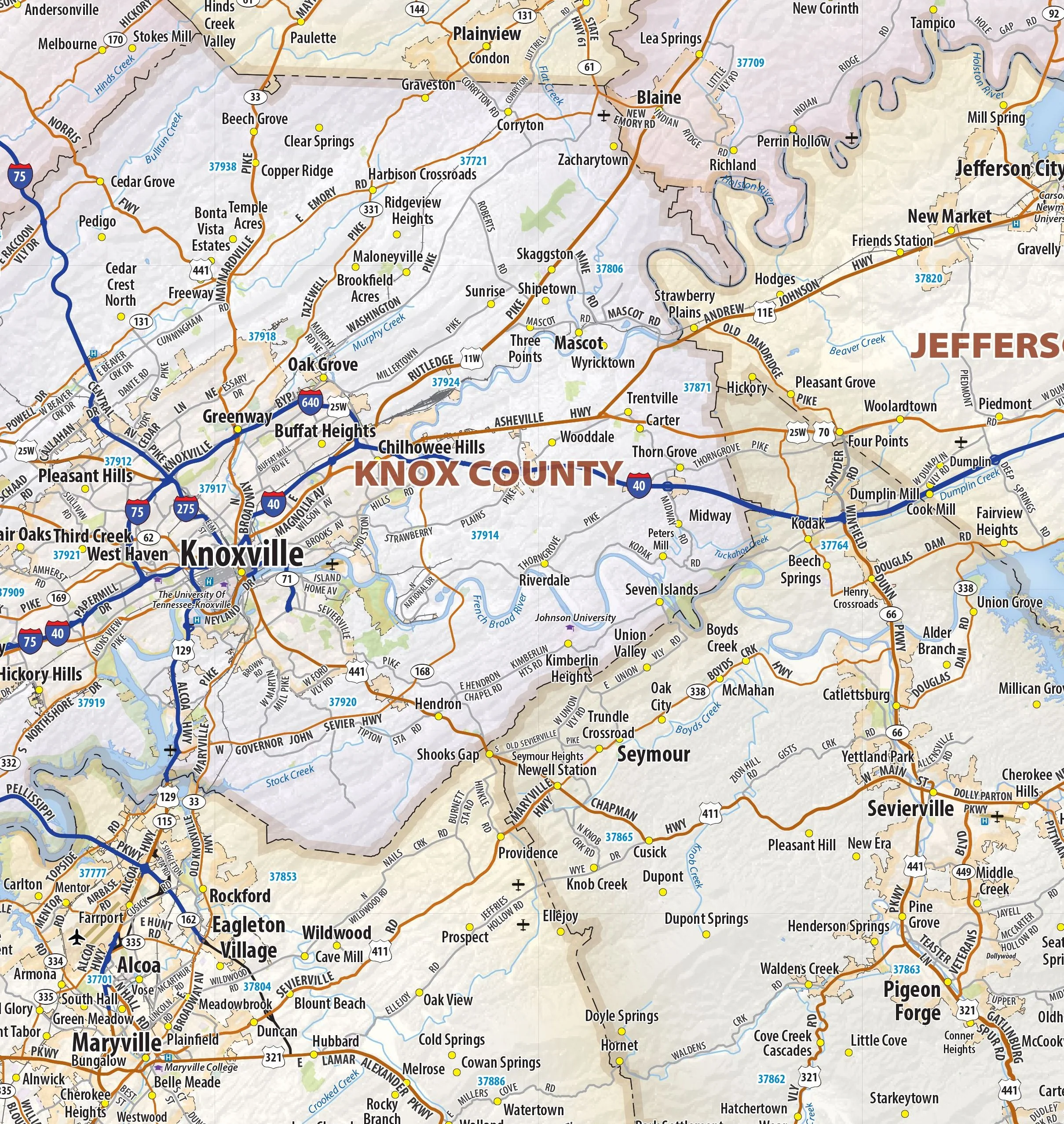 East Tennessee Regional Area Wall Map - Image 2
