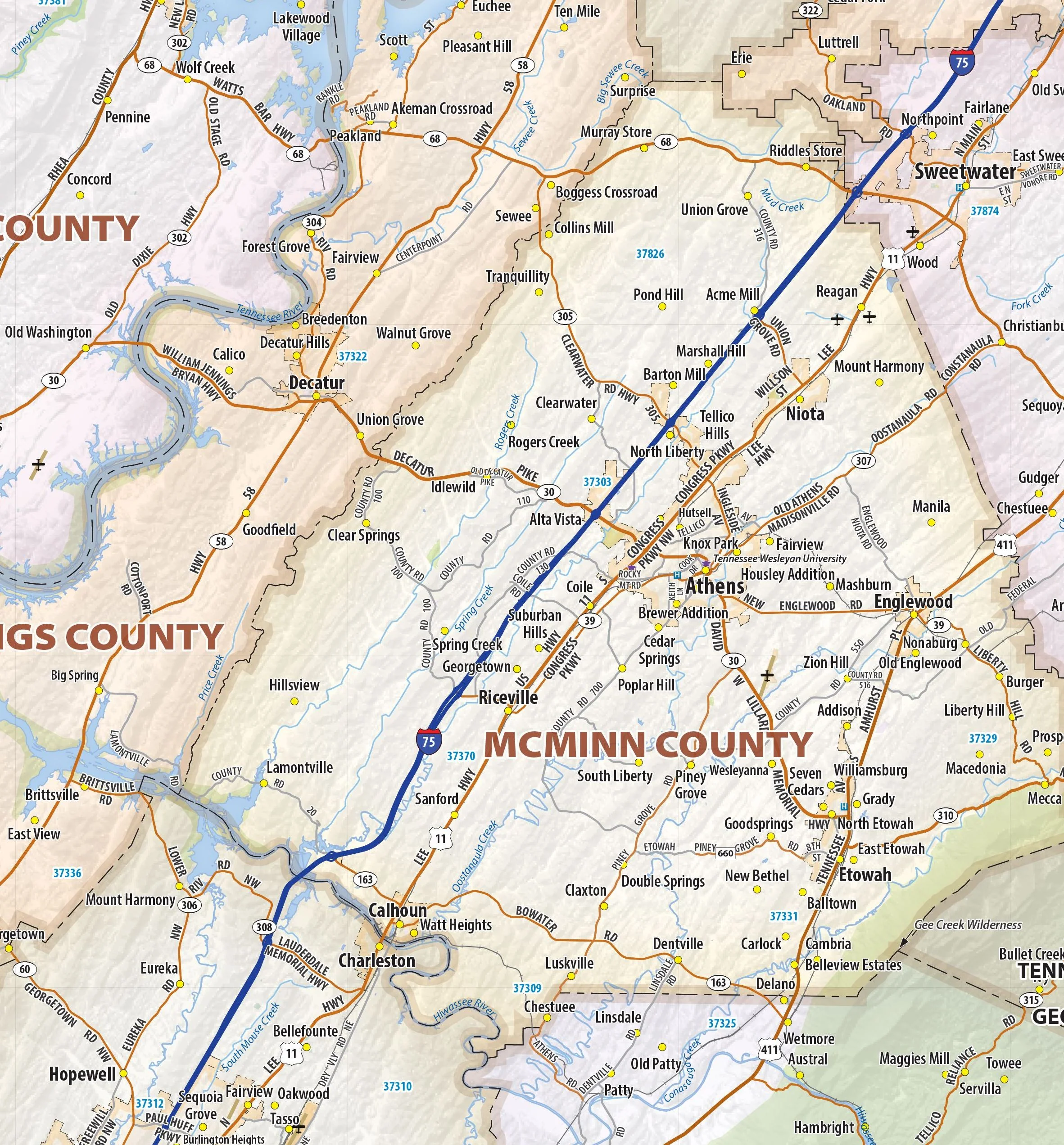 East Tennessee Regional Area Wall Map - Image 3