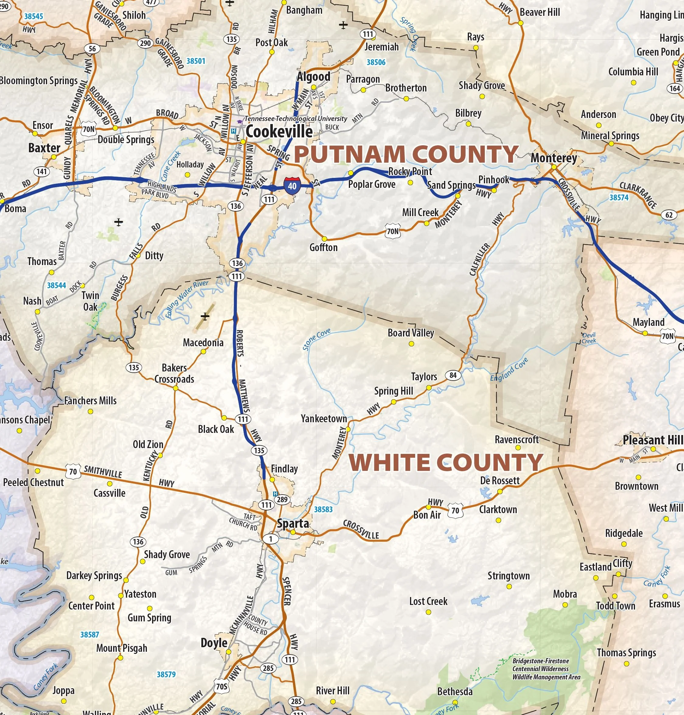 East Tennessee Regional Area Wall Map - Image 4