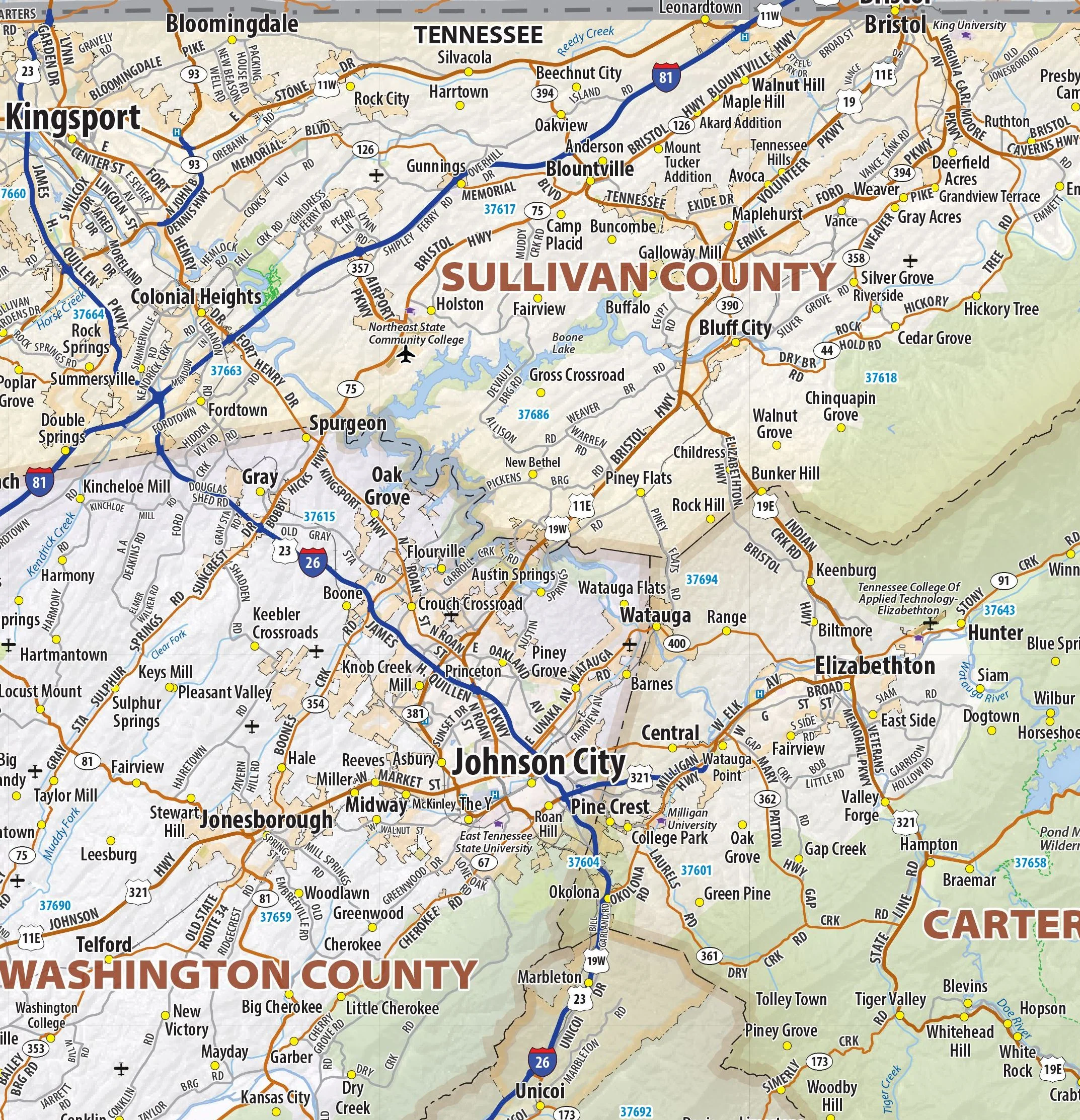 East Tennessee Regional Area Wall Map - Image 6