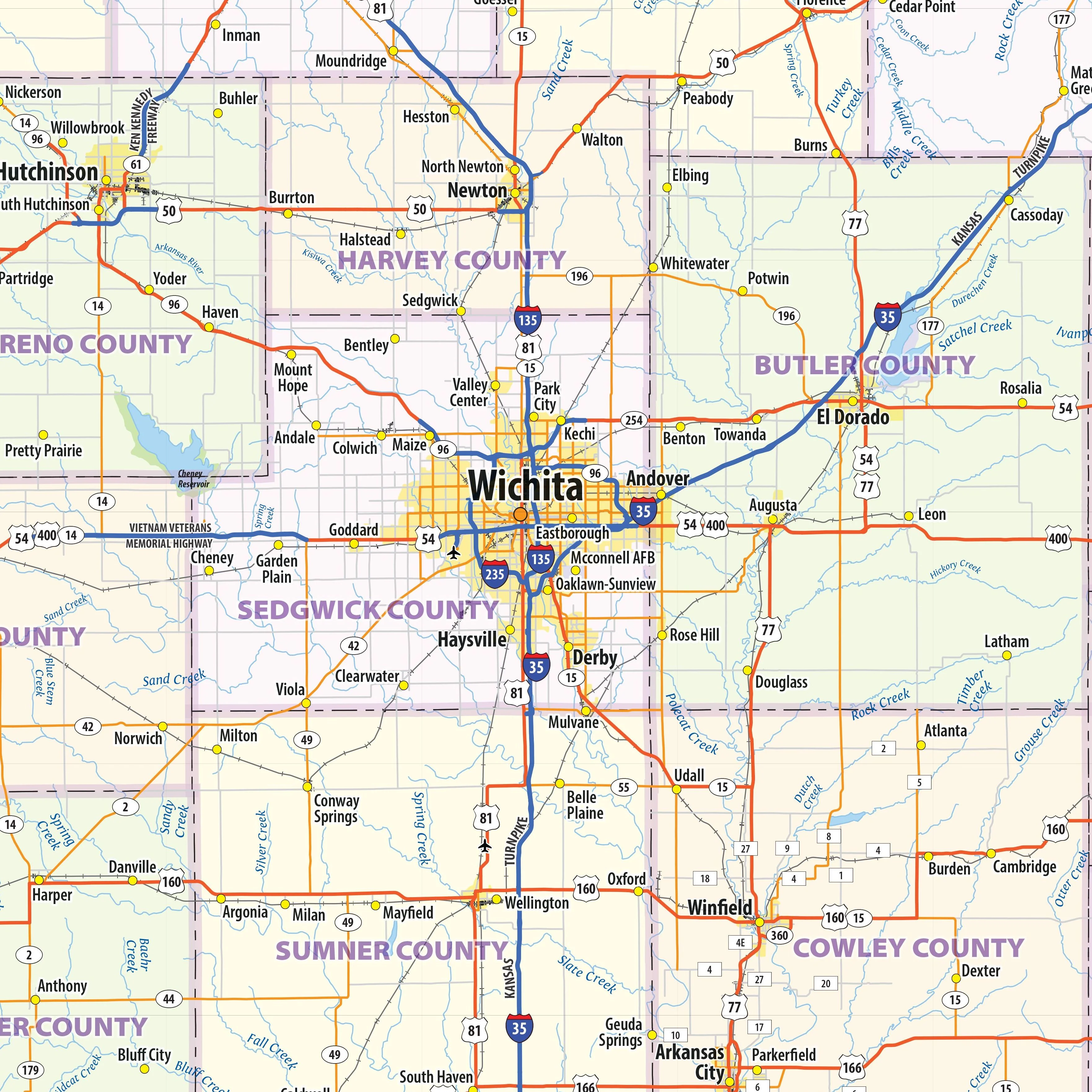Kansas Wall Map by Topographic Maps - Image 2