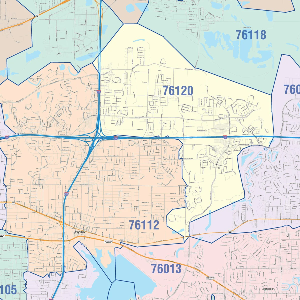 Color Cast Zip Code Style Wall Map of Arlington, TX - Image 3