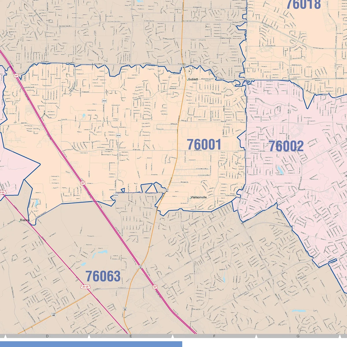 Color Cast Zip Code Style Wall Map of Arlington, TX - Image 5