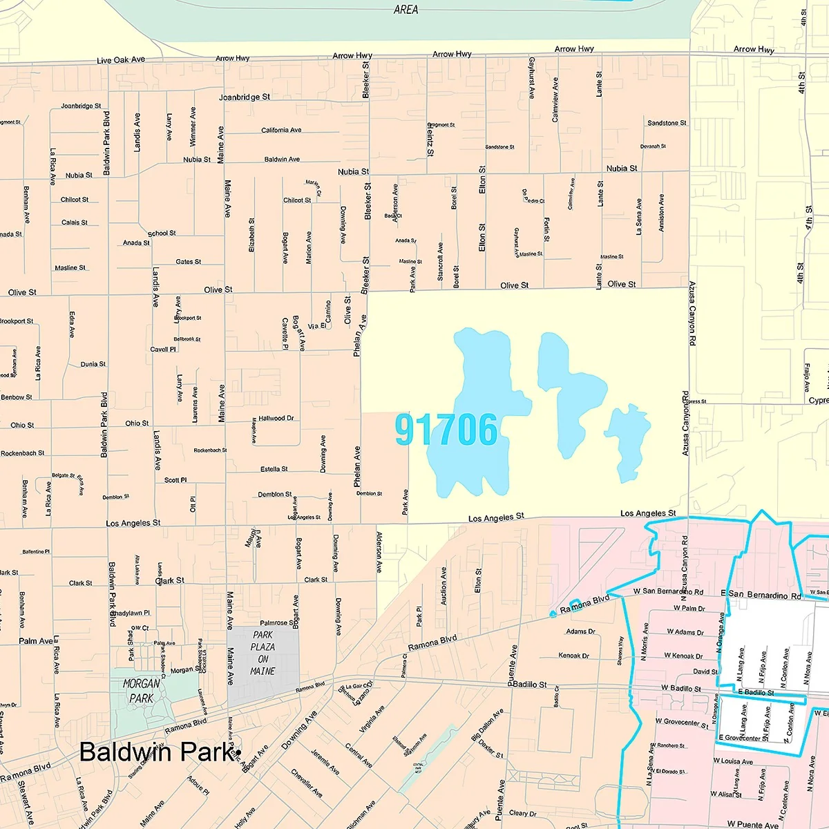 Premium Style Wall Map of Baldwin Park, CA - Image 4