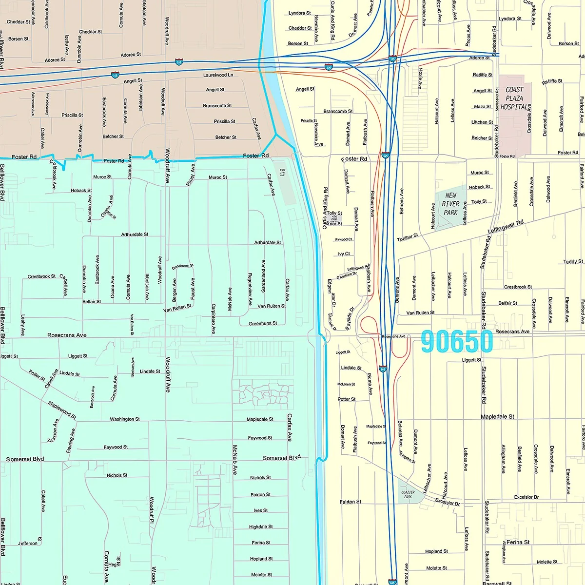 Premium Style Wall Map of Bellflower, CA - Image 4