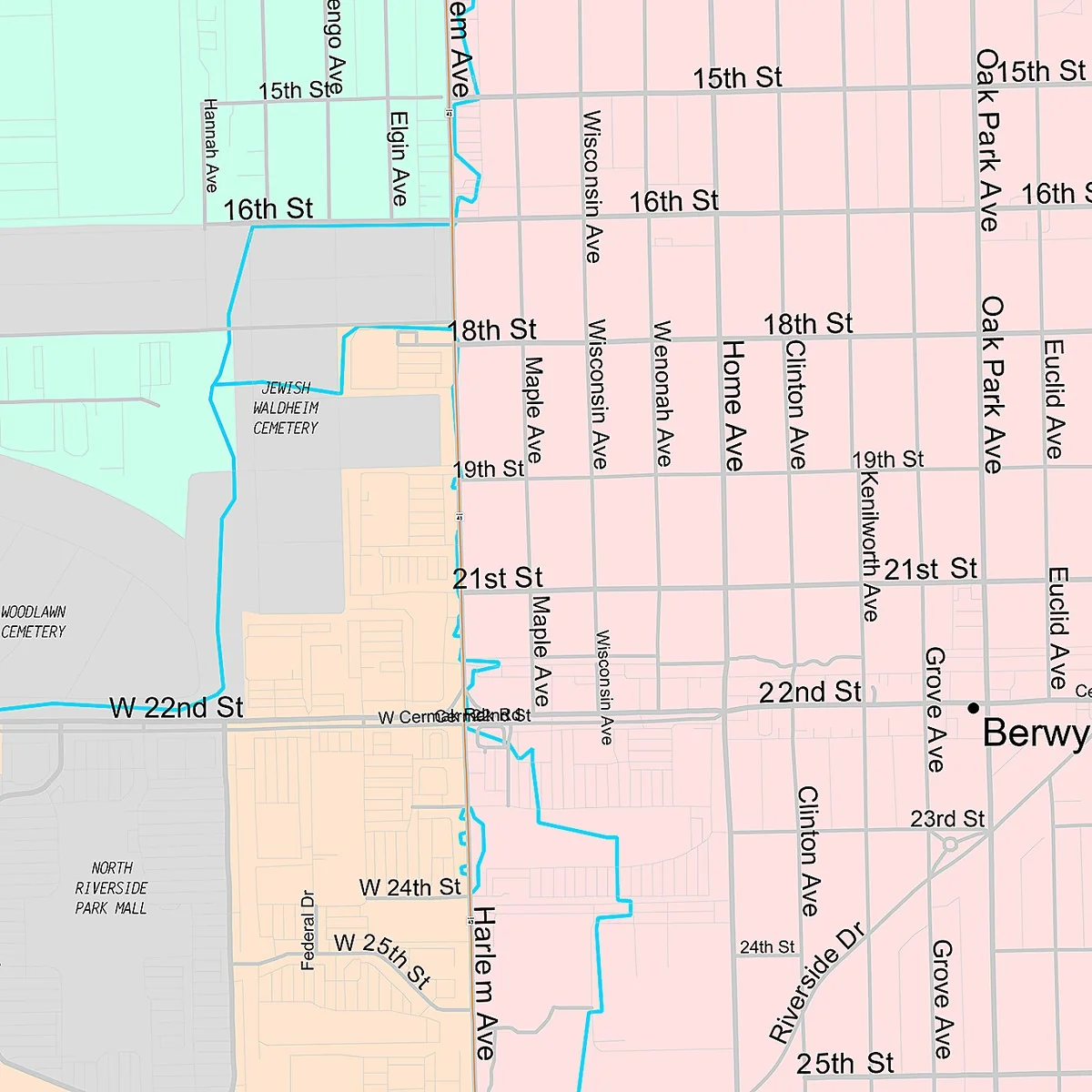 Premium Style Wall Map of Berwyn, IL - Image 3