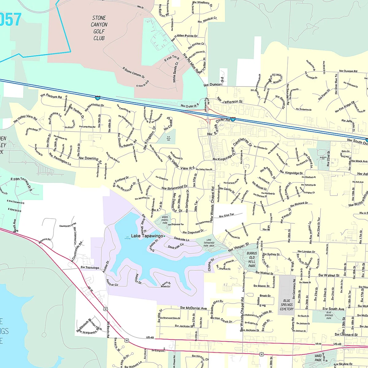 Premium Style Wall Map of Blue Springs, MO - Image 3