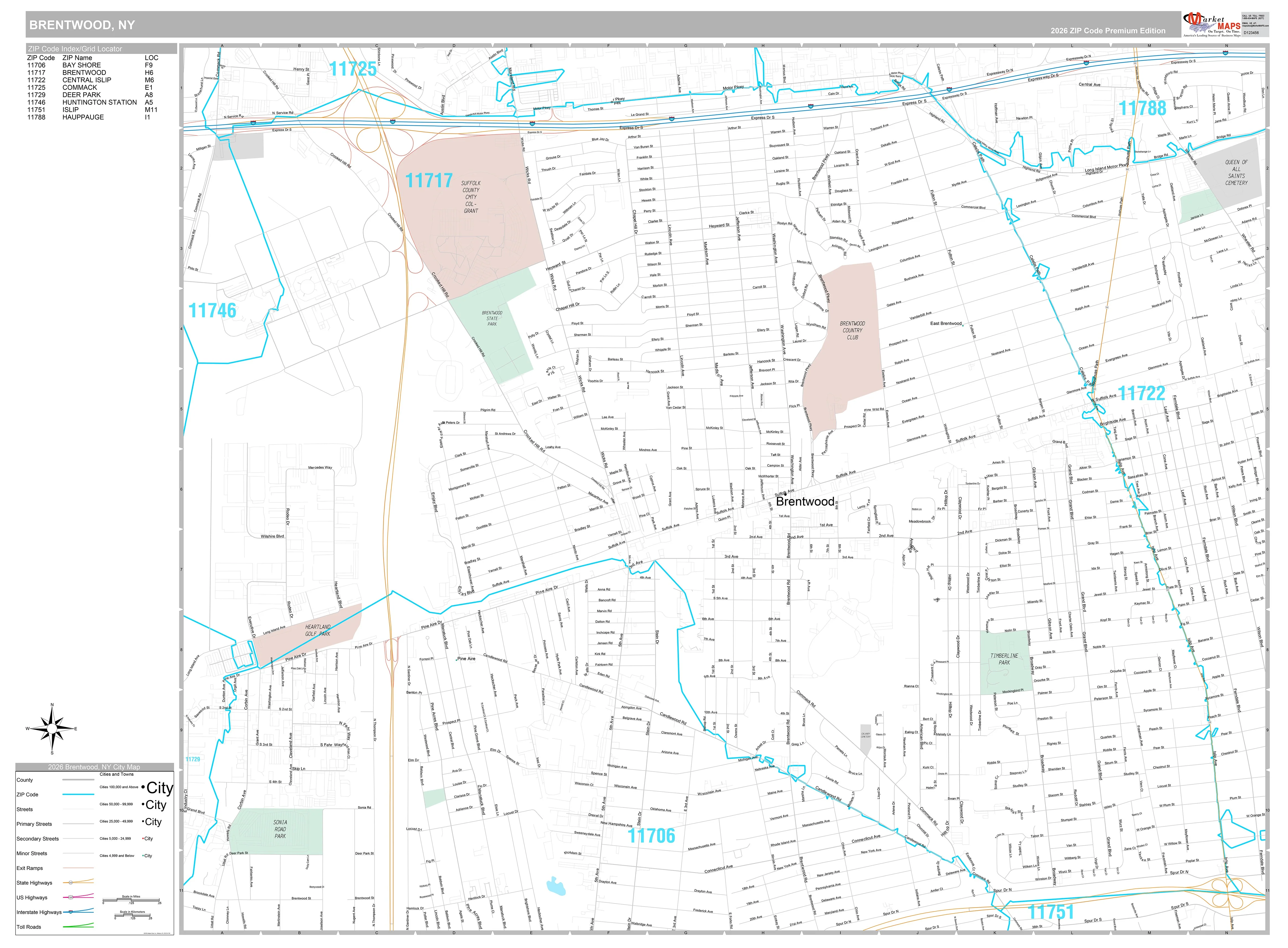 Premium Style Wall Map of Brentwood, NY