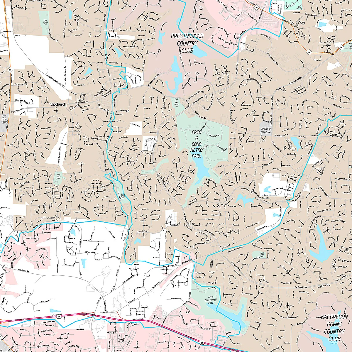 Premium Style Wall Map of Cary, NC - Image 2