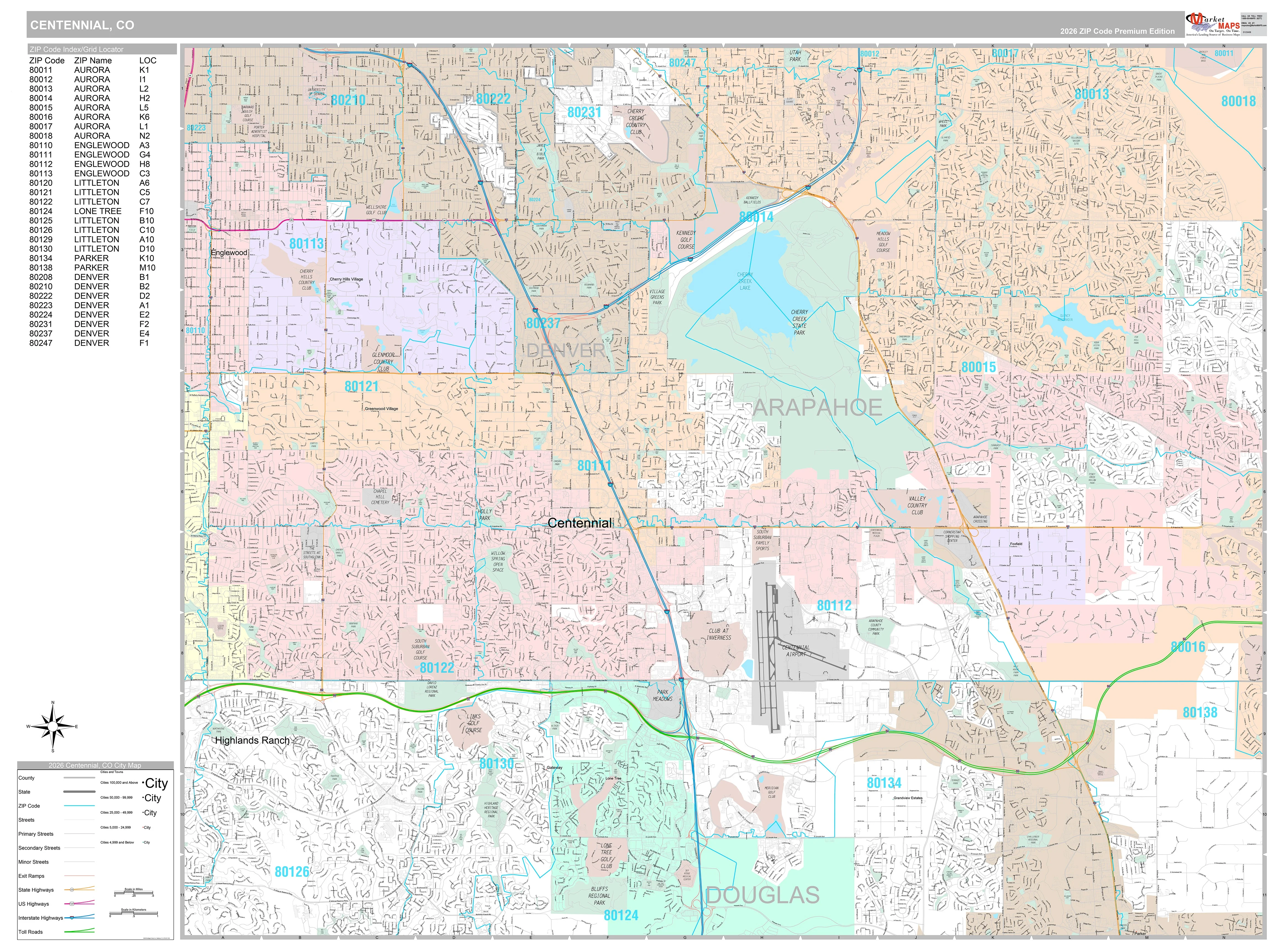 Premium Style Wall Map of Centennial, CO