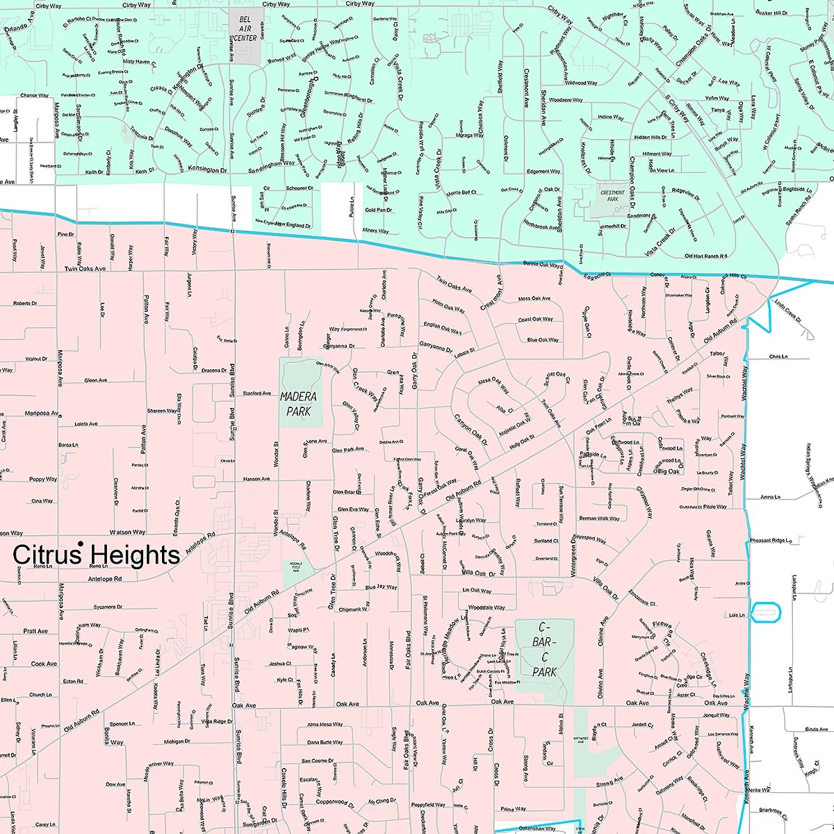 Premium Style Wall Map of Citrus Heights, CA - Image 4