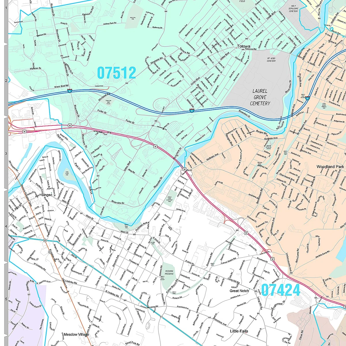 Premium Style Wall Map of Clifton, NJ - Image 3