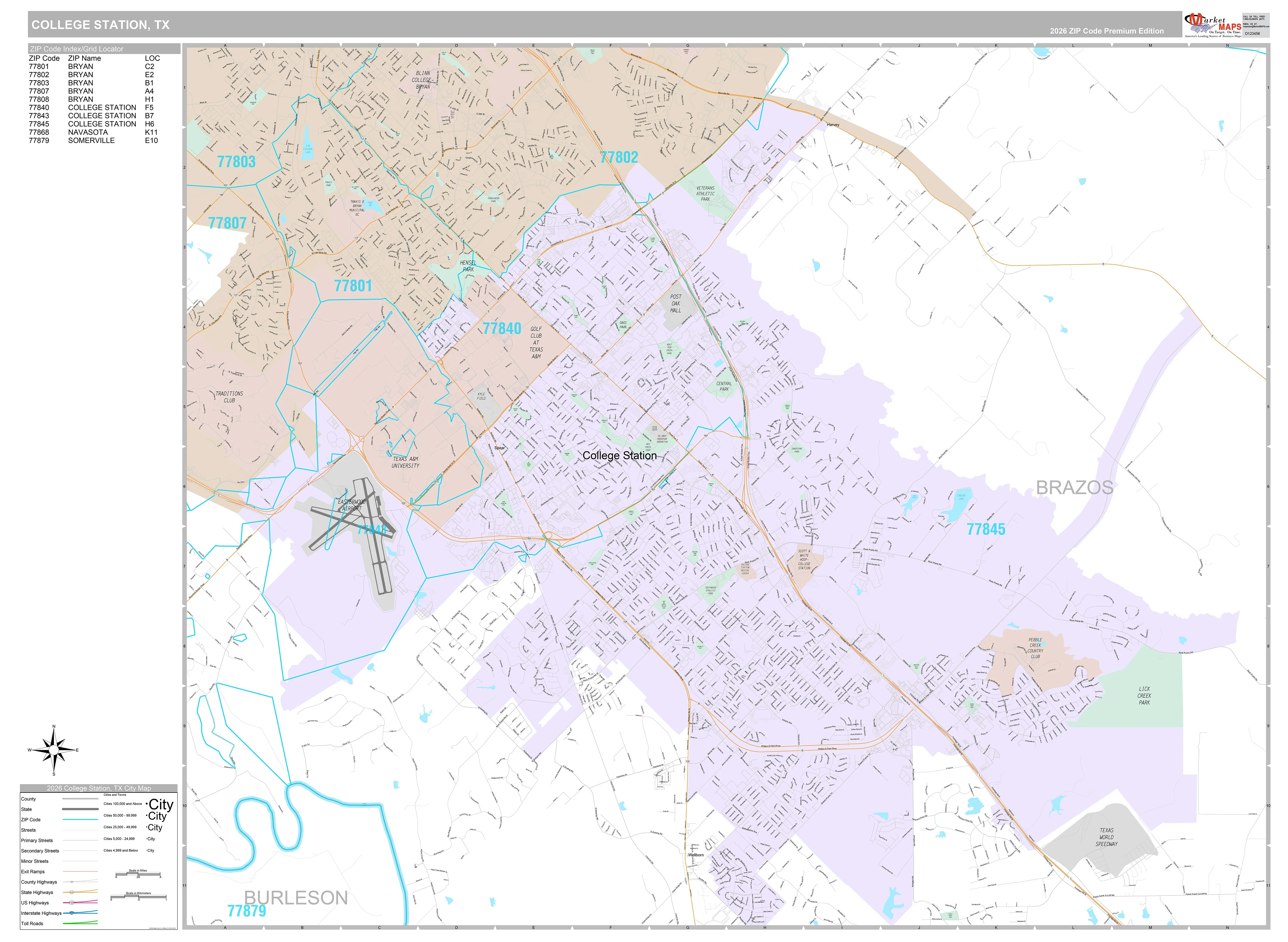 Premium Style Wall Map of College Station, TX
