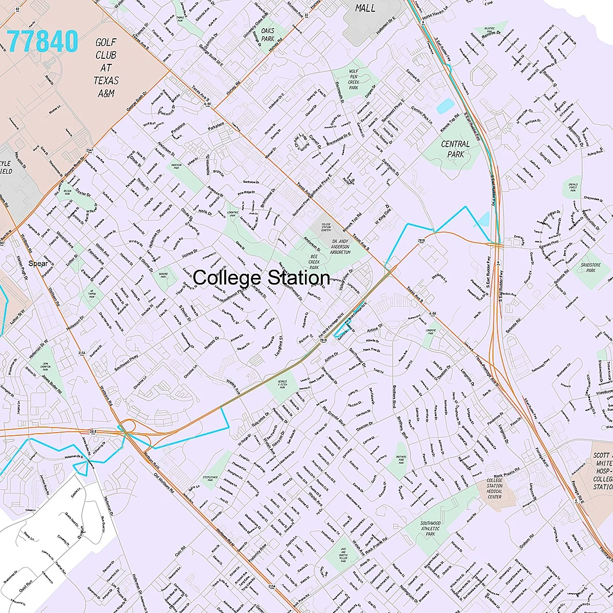 Premium Style Wall Map of College Station, TX - Image 2