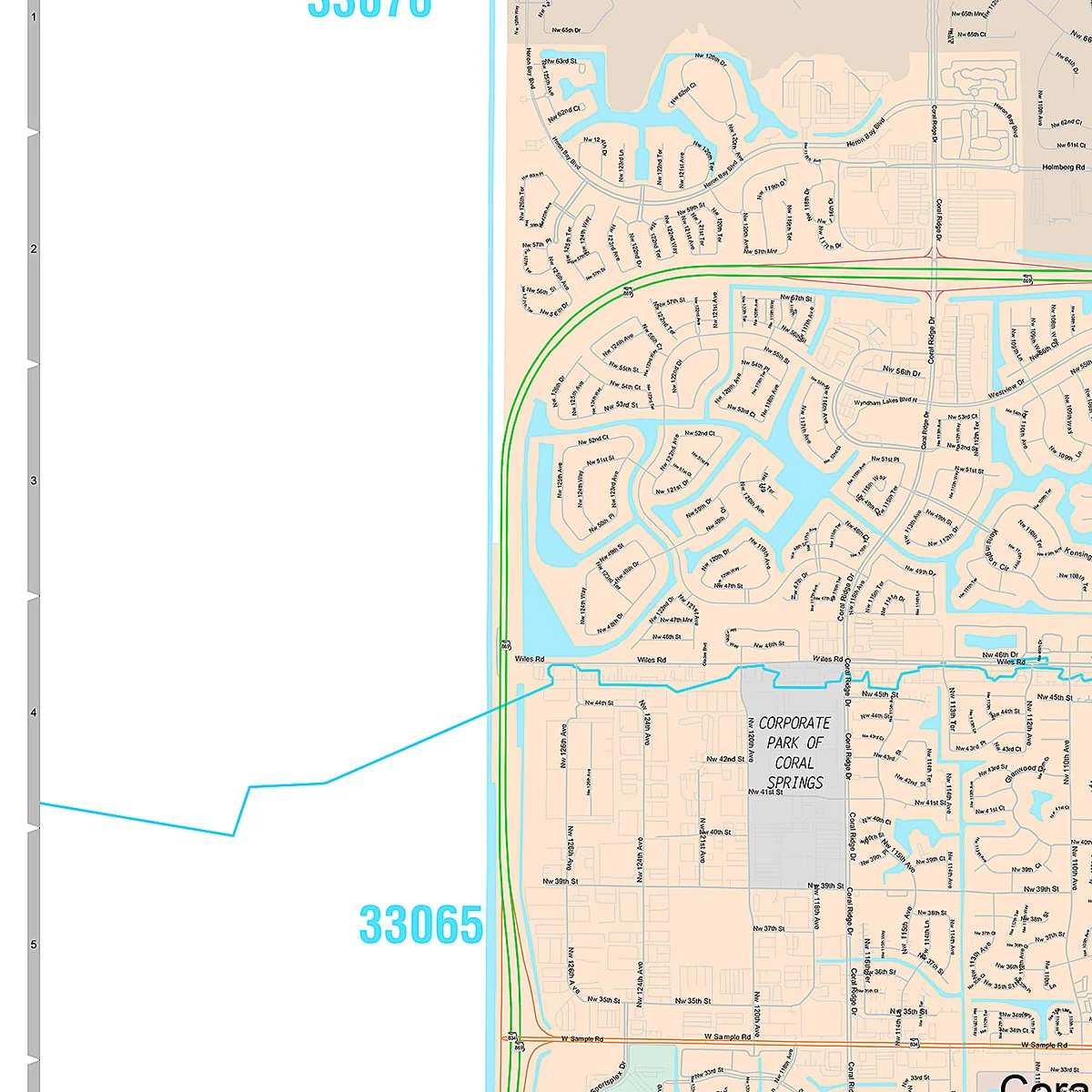 Premium Style Wall Map of Coral Springs, FL - Image 3