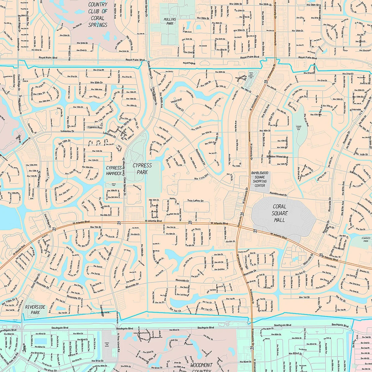 Premium Style Wall Map of Coral Springs, FL - Image 5