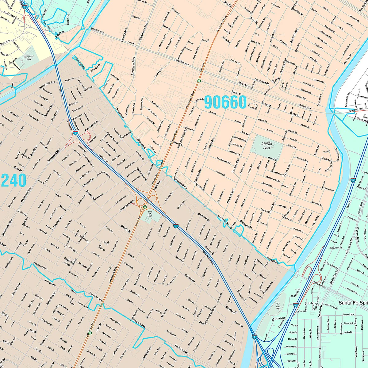 Premium Style Wall Map of Downey, CA - Image 4