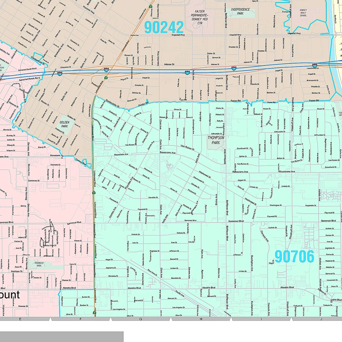 Premium Style Wall Map of Downey, CA - Image 5