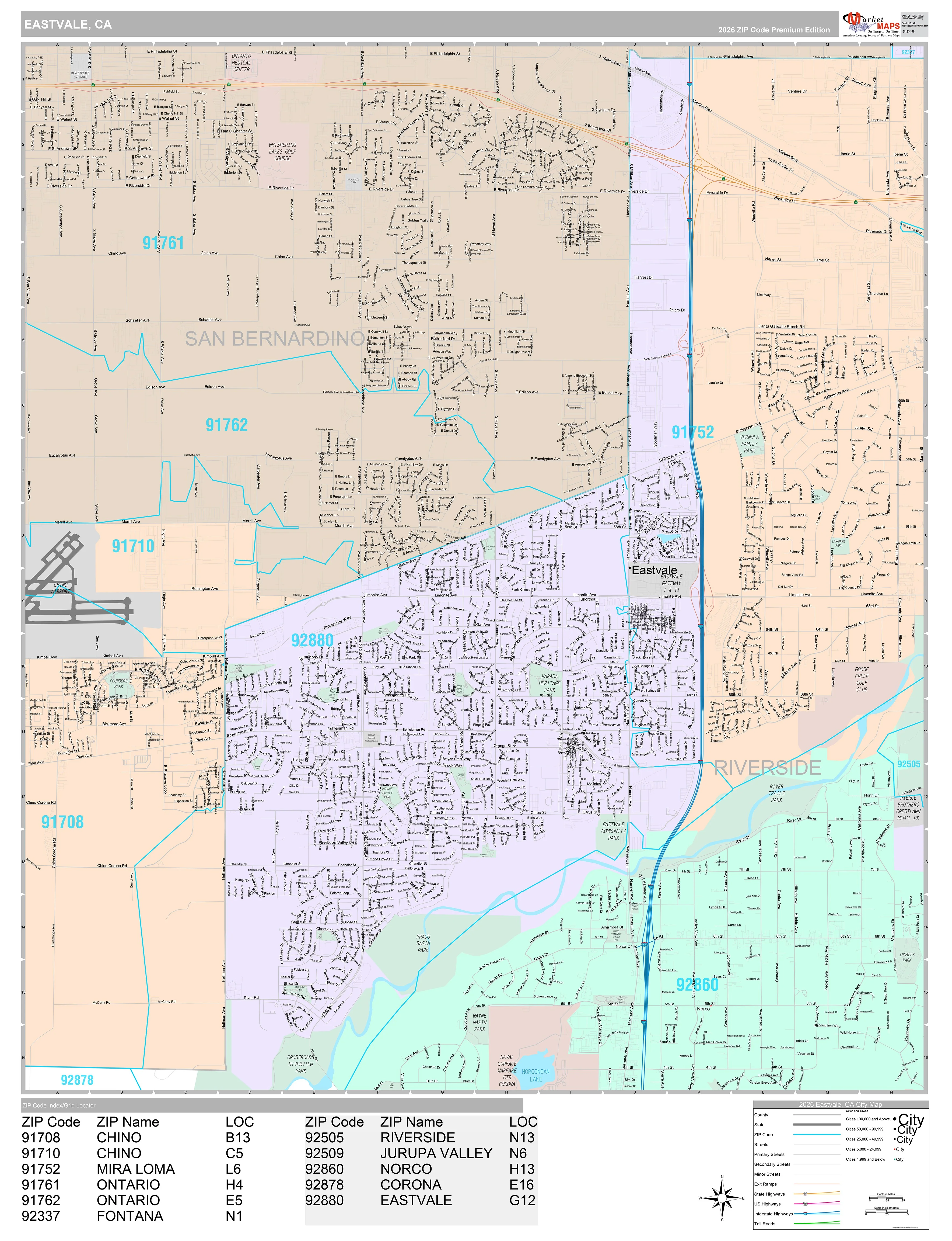 Premium Style Wall Map of Eastvale, CA