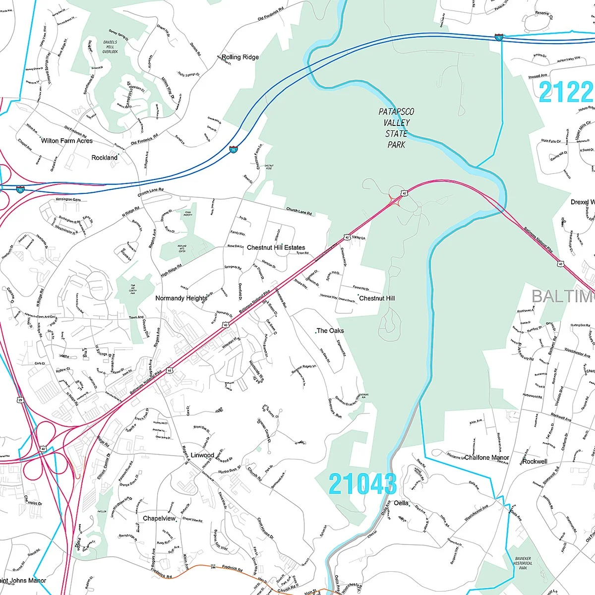 Premium Style Wall Map of Elliott City, MD - Image 4