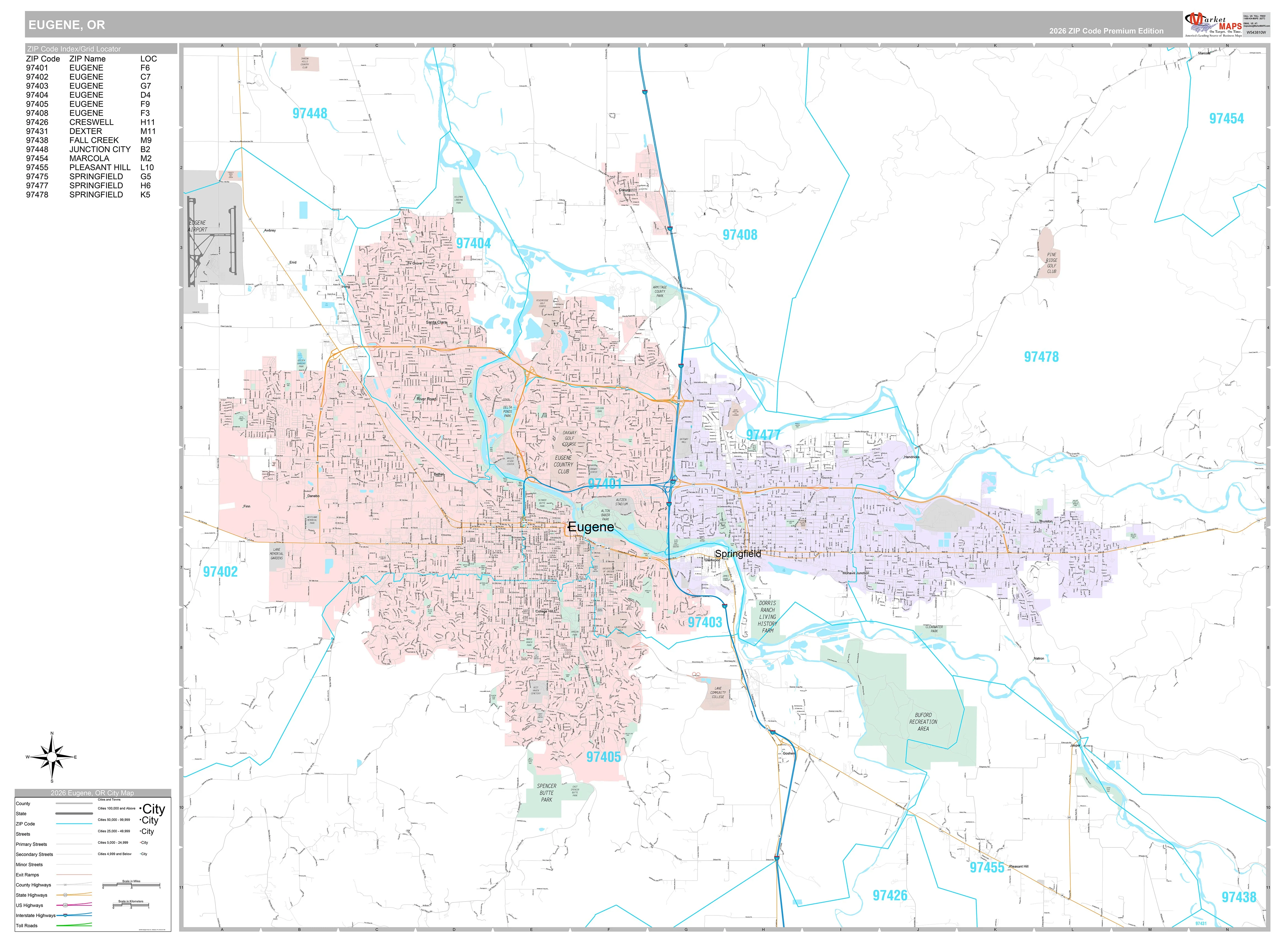 Premium Style Wall Map of Eugene, OR