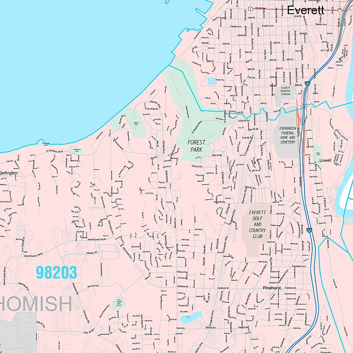 Premium Style Wall Map of Everett, WA - Image 2