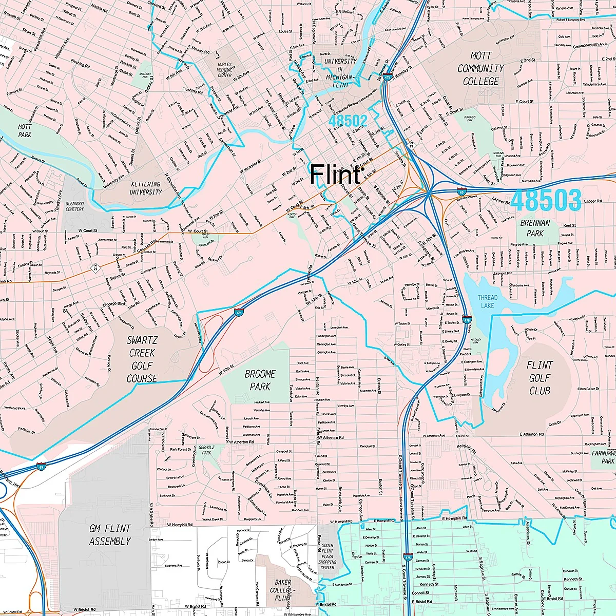 Premium Style Wall Map of Flint, MI - Image 2