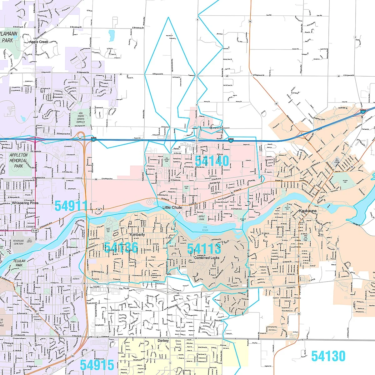 Premium Style Wall Map of Fox Cities, WI - Image 4