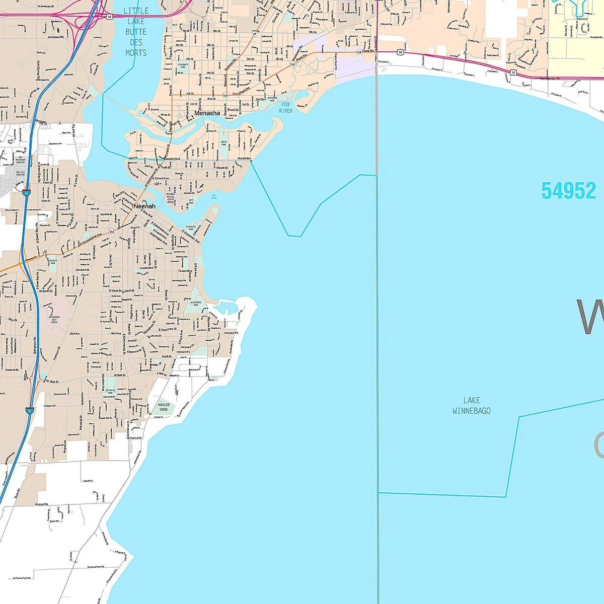 Premium Style Wall Map of Fox Cities, WI - Image 5