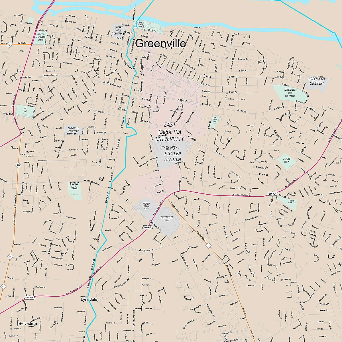 Premium Style Wall Map of Greenville, NC - Image 2
