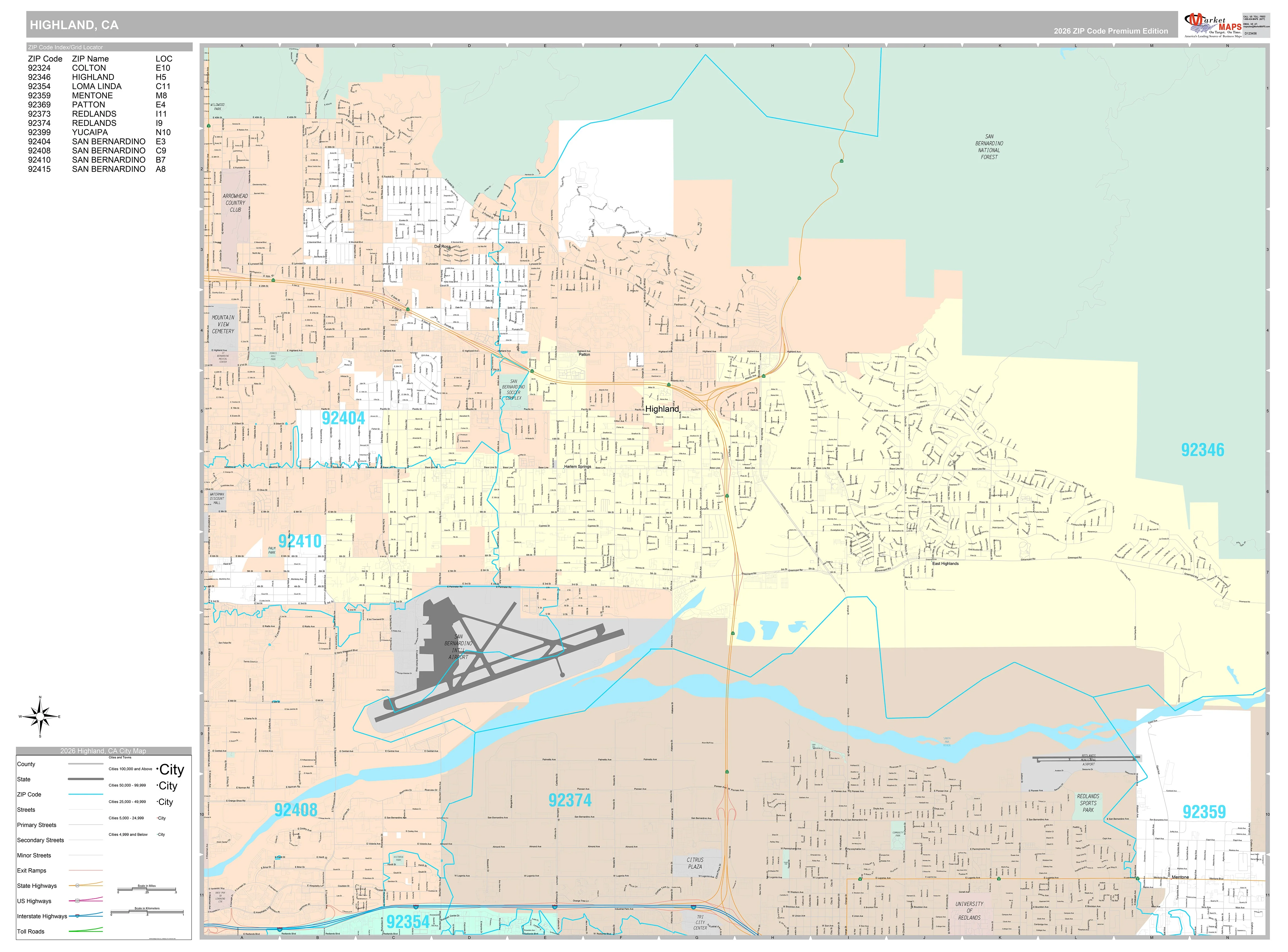 Premium Style Wall Map of Highland, CA