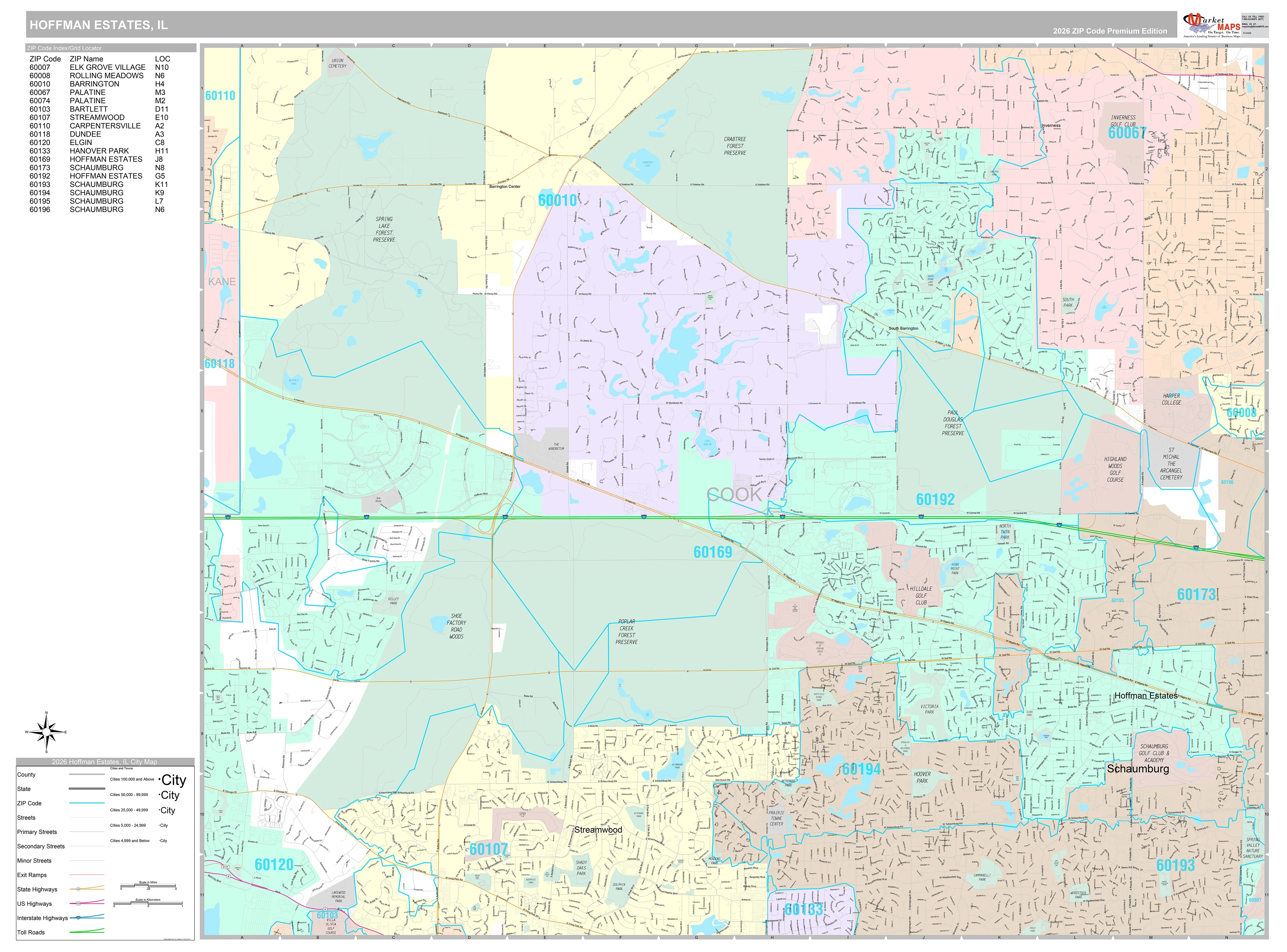 Premium Style Wall Map of Hoffman Estates, IL