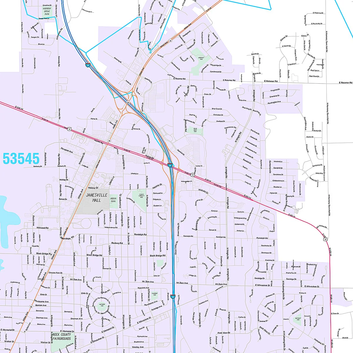 Premium Style Wall Map of Janesville, WI - Image 4
