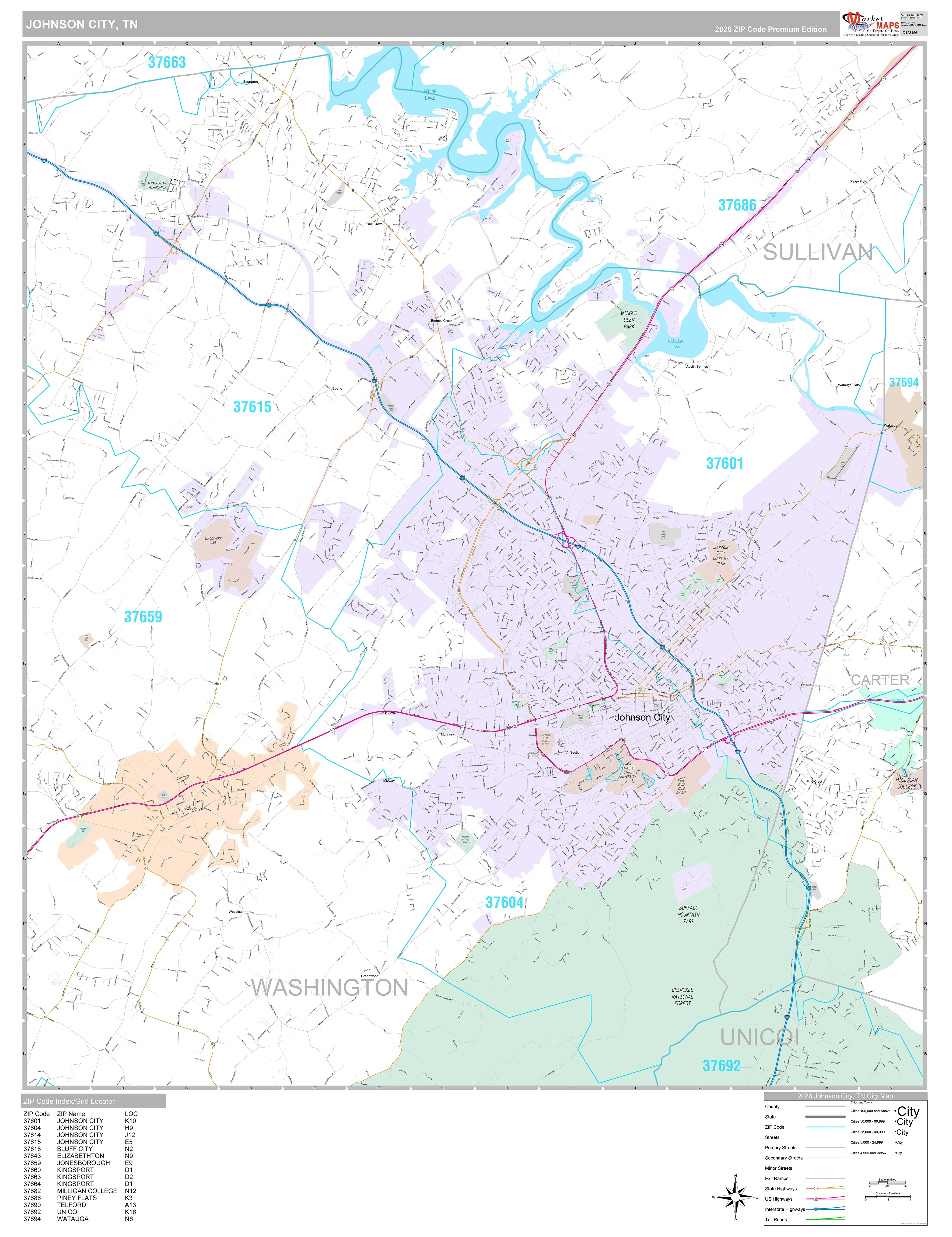 Premium Style Wall Map of Johnson City, TN