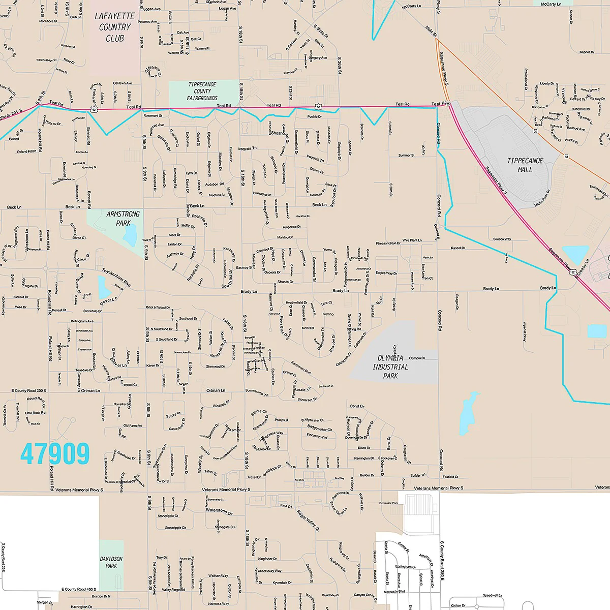 Premium Style Wall Map of Lafayette, IN - Image 5
