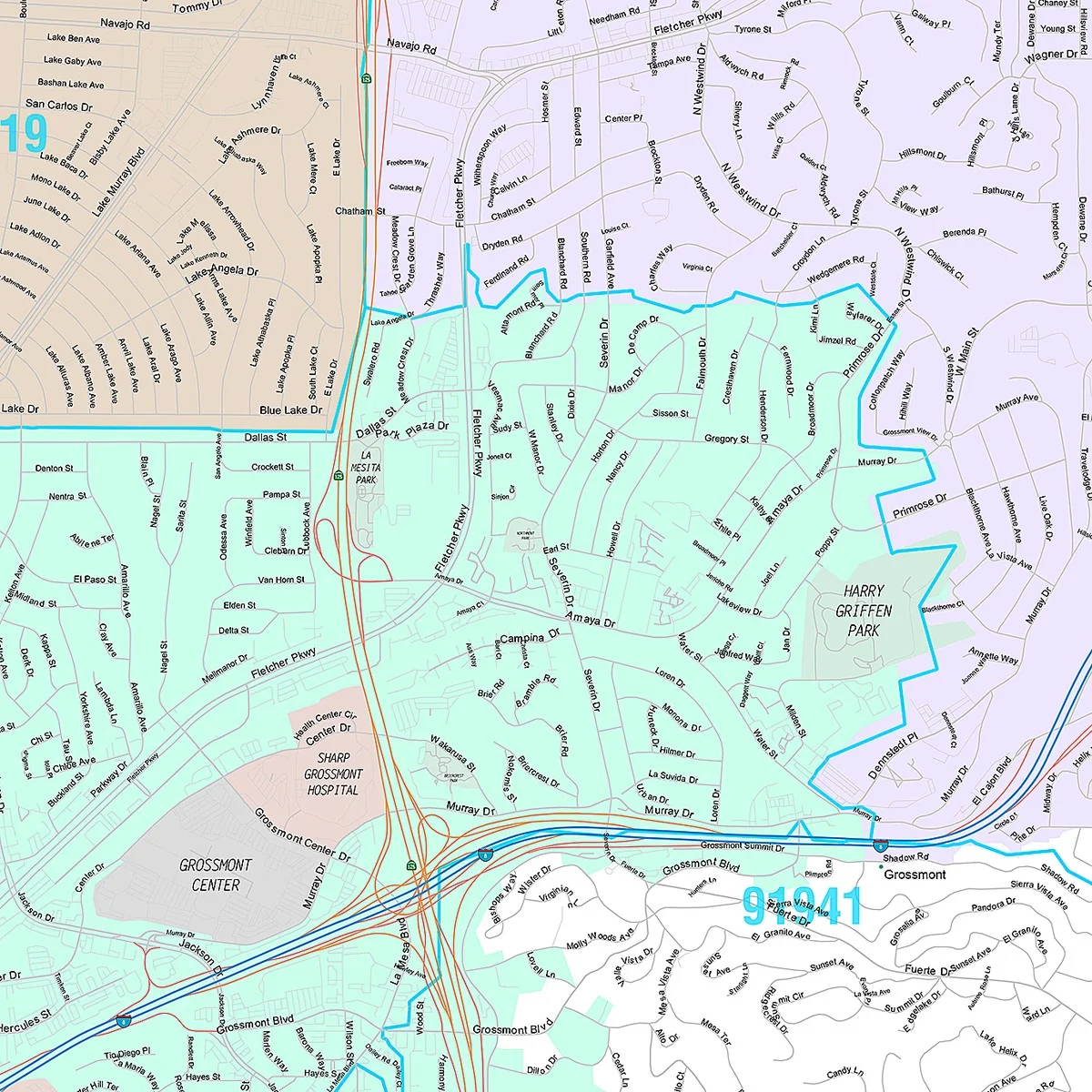 Premium Style Wall Map of Lamesa, CA - Image 4