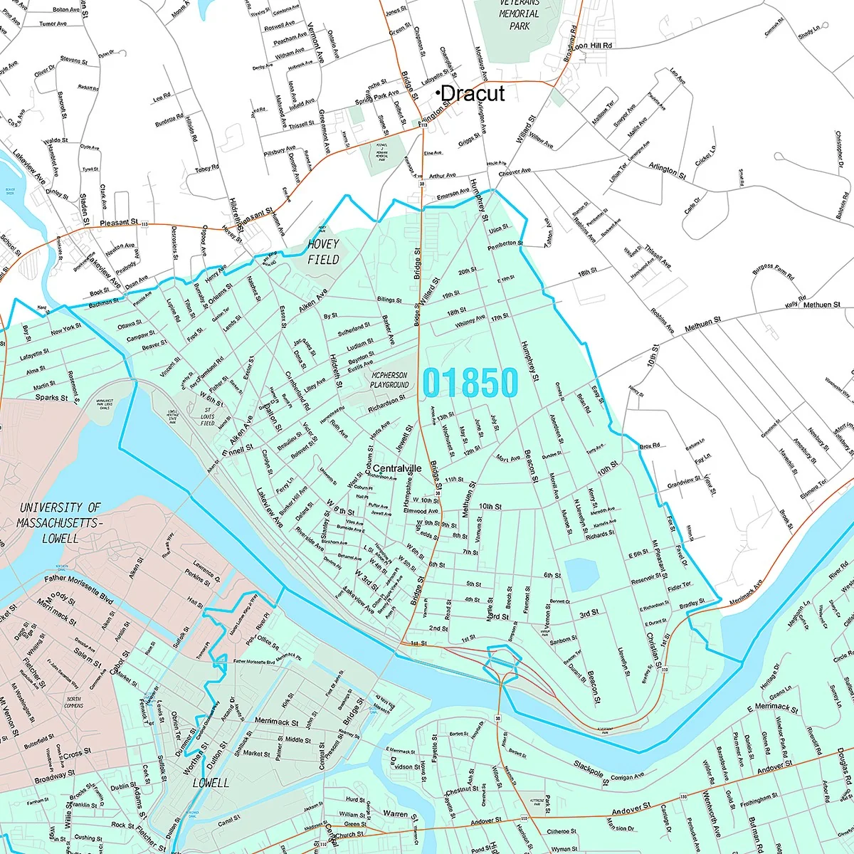 Premium Style Wall Map of Lowell, MA - Image 4